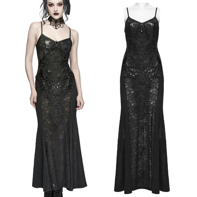Romantic Gothic maxi dress with lace, wet-look details,...
