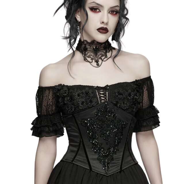 PUNK RAVE Unterbrustkorsage Black Orchid Society mit Perlenstickerei XL-XXL