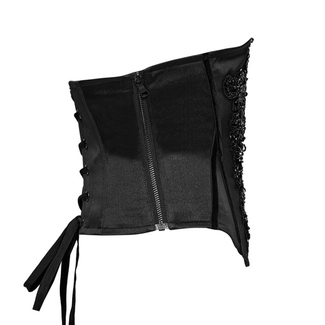 PUNK RAVE Unterbrustkorsage Black Orchid Society mit Perlenstickerei XL-XXL