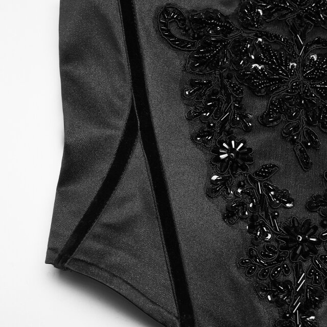 PUNK RAVE Unterbrustkorsage Black Orchid Society mit Perlenstickerei XL-XXL