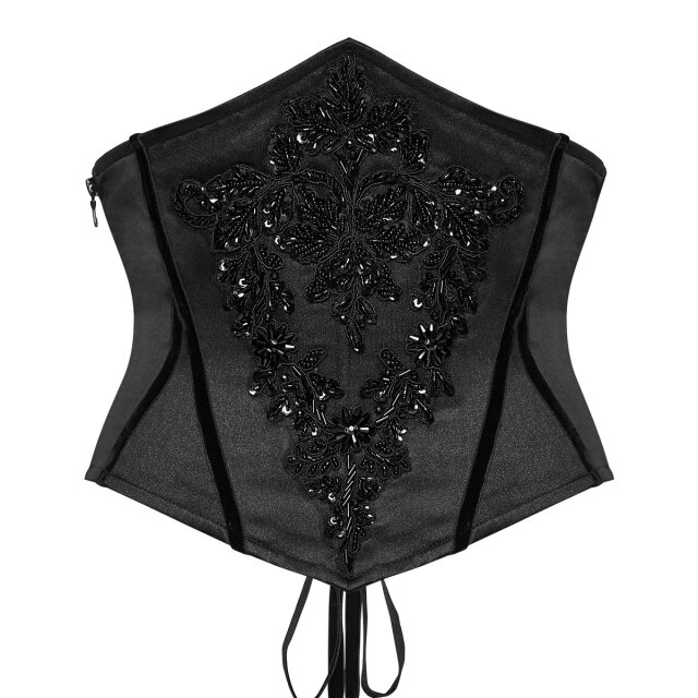 PUNK RAVE Unterbrustkorsage Black Orchid Society mit Perlenstickerei XL-XXL