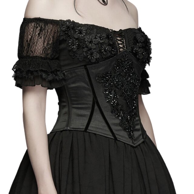 PUNK RAVE Unterbrustkorsage Black Orchid Society mit Perlenstickerei XL-XXL