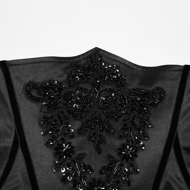 PUNK RAVE Unterbrustkorsage Black Orchid Society mit Perlenstickerei XL-XXL