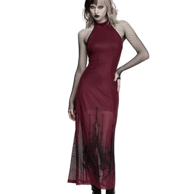 PUNK RAVE Gothic Maxi Dress Saints in Scarlet with...