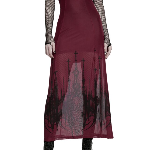 PUNK RAVE Gothic Maxi Dress Saints in Scarlet with Cathedral Print