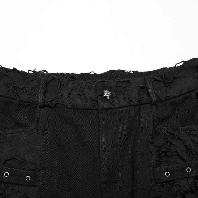 PUNK RAVE Men’s Gothic Denim Shorts Public Concern in Destroyed Look