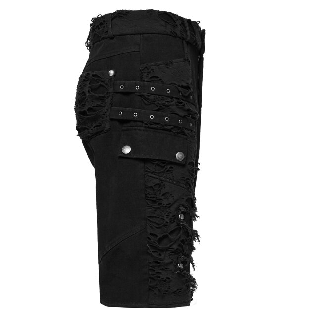 PUNK RAVE Men’s Gothic Denim Shorts Public Concern in Destroyed Look