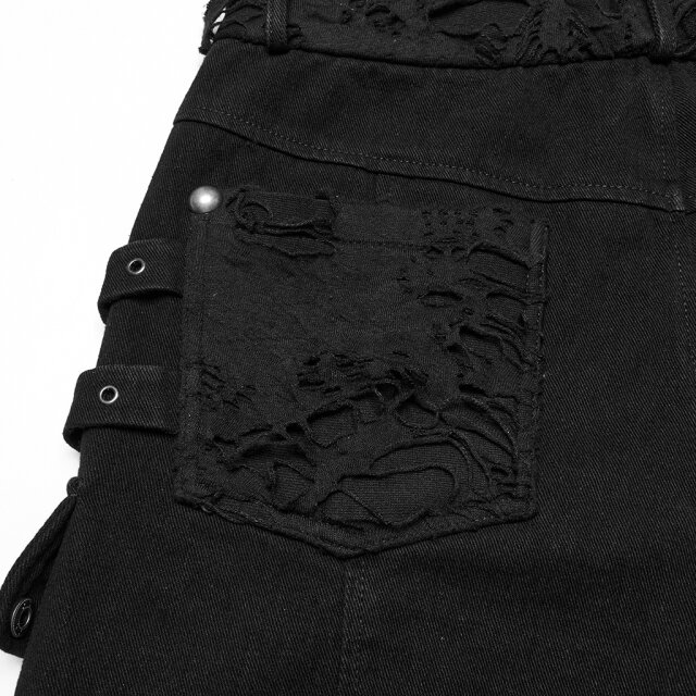 PUNK RAVE Men’s Gothic Denim Shorts Public Concern in Destroyed Look
