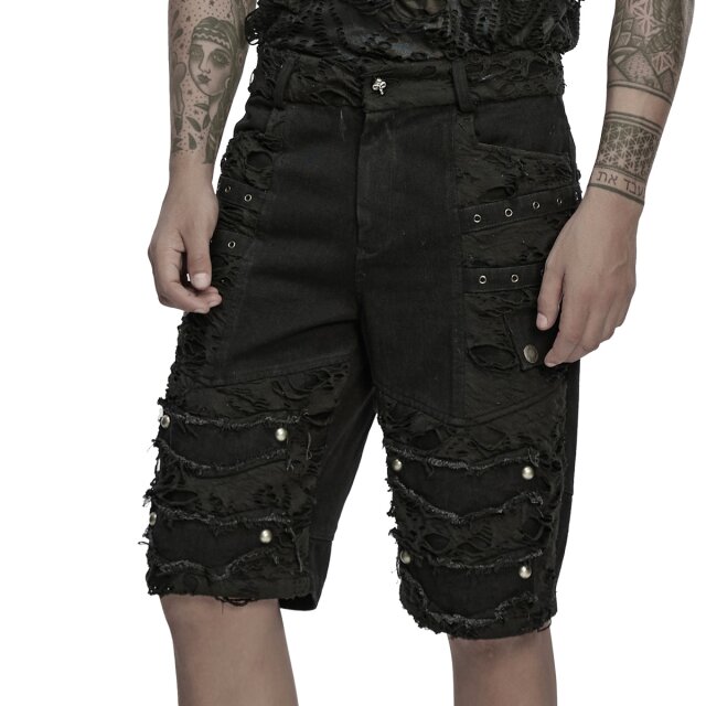 PUNK RAVE Gothic Herren-Jeansshorts Public Concern im Destroyed-Look XXL