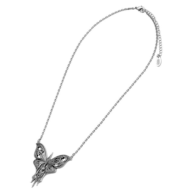 Restyle Gothic Necklace with Large Ornamental Moth in Antique Silver
