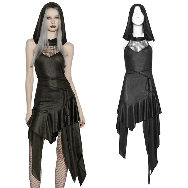 Sleeveless Gothic post-apocalyptic dress with XXL hood,...