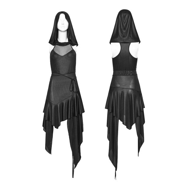 PUNK RAVE Post-Apocalyptic Pointed Hem Dress After the Collapse with XXL Hood
