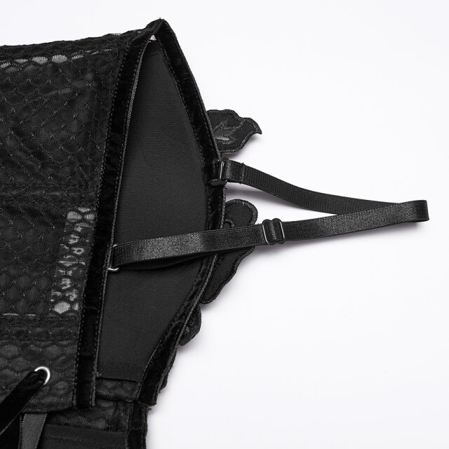 PUNK RAVE Romantic Gothic Überbrust-Korsage Quietly Decadent mit Blüten M-L