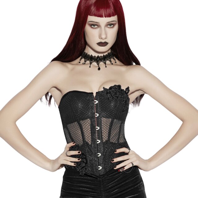 PUNK RAVE Romantic Gothic Überbrust-Korsage Quietly Decadent mit Blüten M-L