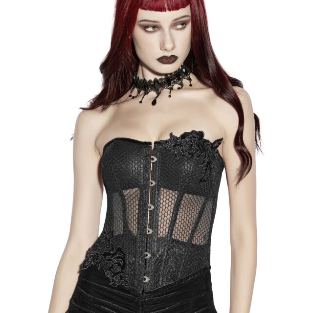 PUNK RAVE Romantic Gothic Überbrust-Korsage Quietly Decadent mit Blüten M-L