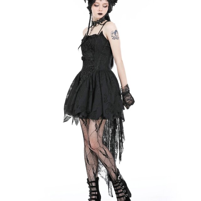 Dark in Love High-Low Gothic Strappy Dress Funeral Fête with Lace