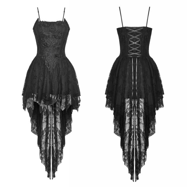 Dark in Love High-Low Gothic Strappy Dress Funeral Fête with Lace