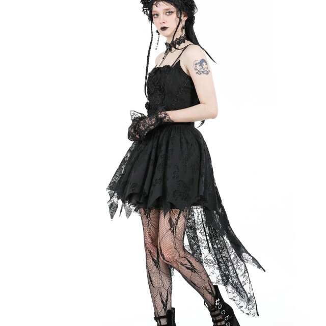 Dark in Love High-Low Gothic Strappy Dress Funeral Fête with Lace