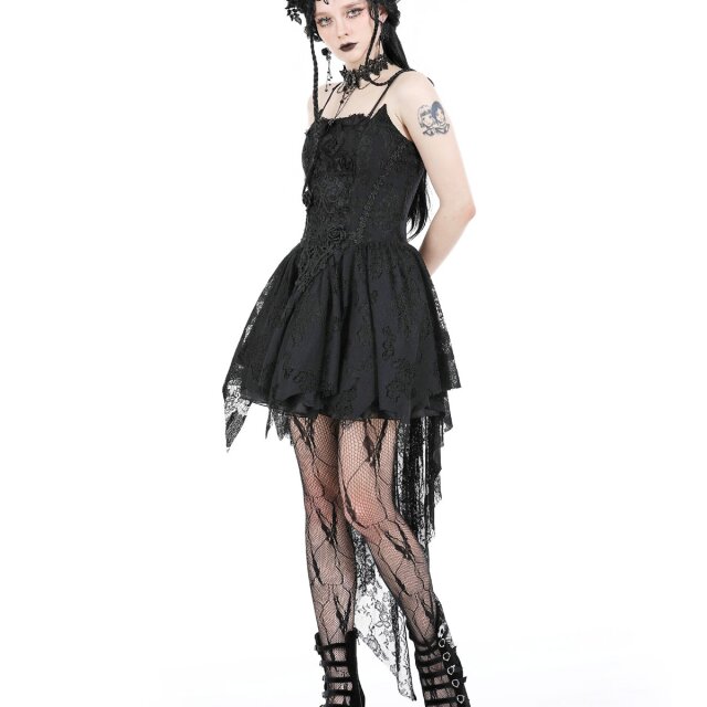 Dark in Love High-Low Gothic Strappy Dress Funeral Fête with Lace