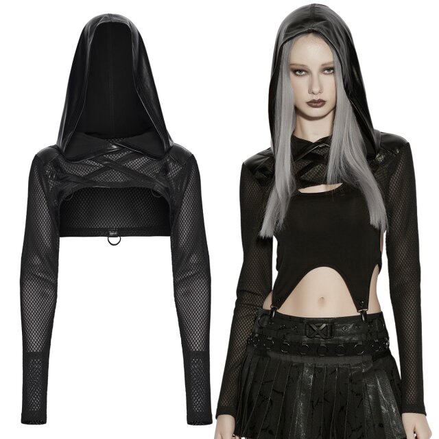 Cyber-Goth Cropped Hoodie mit XXL-Kapuze, innovativem...