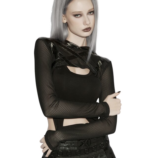 PUNK RAVE Cyber-Goth Cropped Hoodie Blackout Protocol