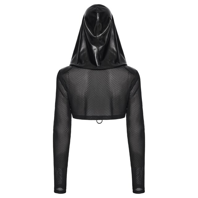 PUNK RAVE Cyber-Goth Cropped Hoodie Blackout Protocol