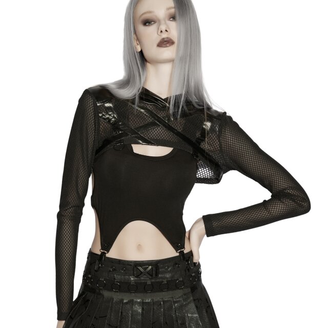 PUNK RAVE Cyber-Goth Cropped Hoodie Blackout Protocol
