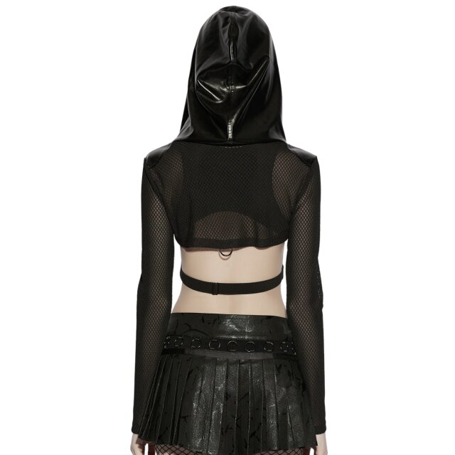 PUNK RAVE Cyber-Goth Cropped Hoodie Blackout Protocol