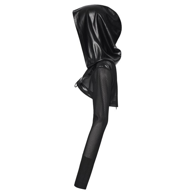PUNK RAVE Cyber-Goth Cropped Hoodie Blackout Protocol
