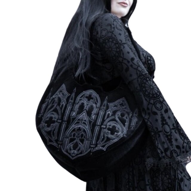 Restyle Gothic Samt-Hobo-Bag Velouria mit Kathedralen-Stickerei