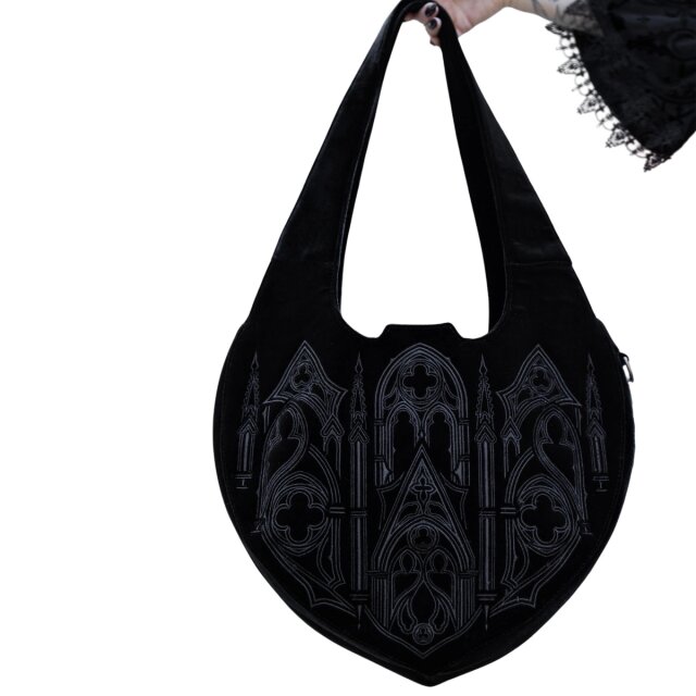 Restyle Gothic Samt-Hobo-Bag Velouria mit Kathedralen-Stickerei