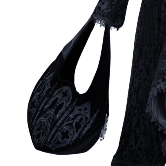 Restyle Gothic Samt-Hobo-Bag Velouria mit Kathedralen-Stickerei