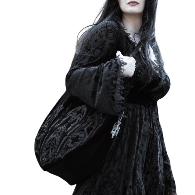 Restyle Gothic Samt-Hobo-Bag Velouria mit Kathedralen-Stickerei