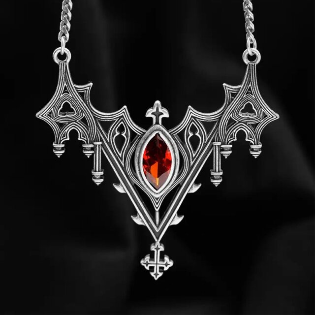 Restyle Gothic Halskette Relique mit rotem Stein