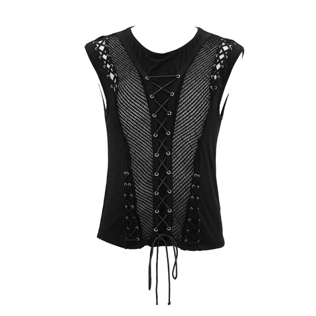 DEVIL FASHION Gothic Tanktop Notbetrieb mit Schnürung & Netzeinsätzen