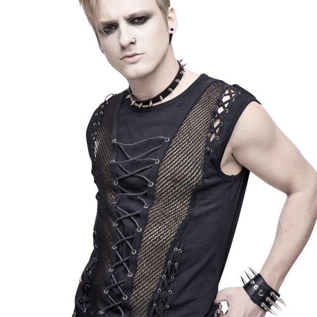 DEVIL FASHION Gothic Tanktop Notbetrieb mit Schnürung & Netzeinsätzen S-M