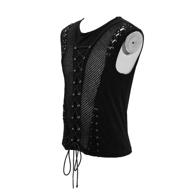DEVIL FASHION Gothic Tanktop Notbetrieb mit Schnürung & Netzeinsätzen S-M