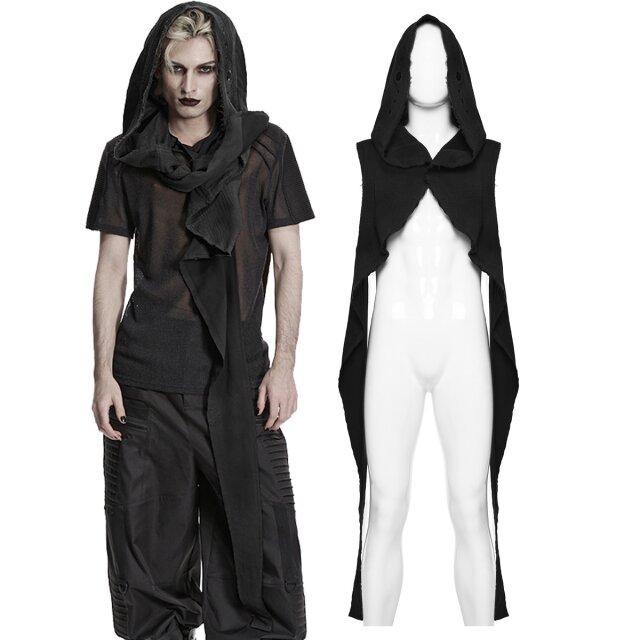 Unisex Endzeit-Kapuzenüberwurf mit riesiger Kapuze, langen Frontzipfeln, verstellbaren Riemen und authentischem Used-Look. Perfekt für Festival-, Gothic- und Endzeit-Outfits.