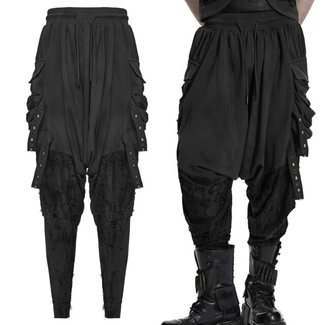 Gothic Endzeit Cargo-Jogger im lässigen Baggy-Style mit Destroyed-Beinen, XXL-Cargotaschen, tiefem Schritt und elastischem Komfortbund. Bequem, markant und festivaltauglich.