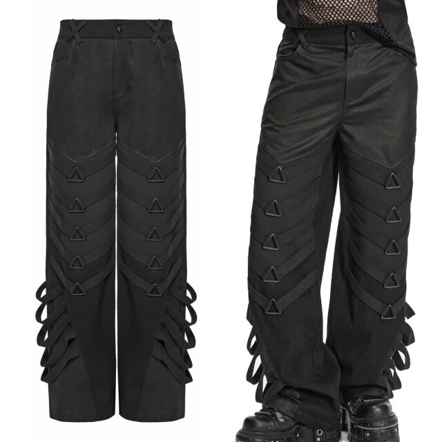 Gothic Wide Leg Jeans mit markanten Techwear-Details, Honeycomb-Einsätzen, Nubukleder-Optik, beweglichen Riemen und weitem Bein. Ausdrucksstark, bequem und bis Größe 5XL erhältlich.