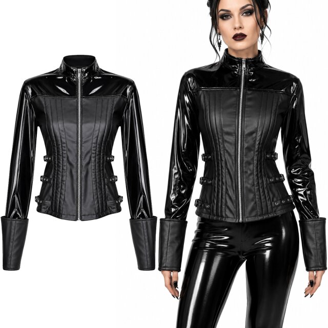 Figurbetonte Gothic Wetlook Bikerjacke mit...