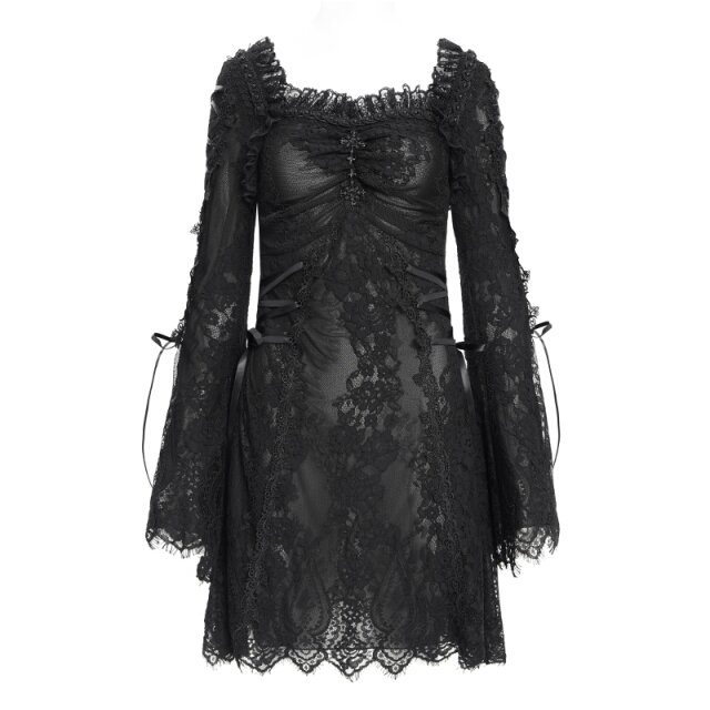 DEVIL FASHION Romantic Gothic Lace Mini Dress After the Black Bouquet