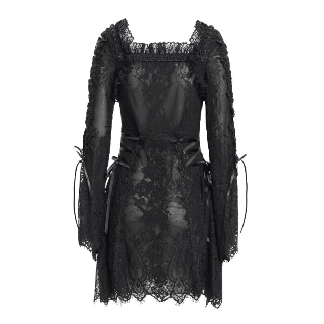 DEVIL FASHION Romantic Gothic Lace Mini Dress After the Black Bouquet