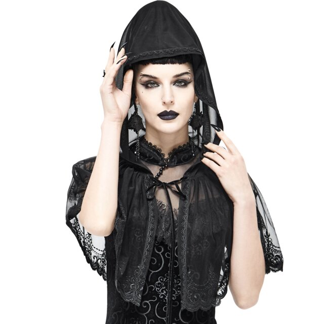DEVIL FASHION Romantic Goth Hooded Mesh Cape Entre Deux Nuits