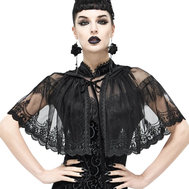 DEVIL FASHION Romantic Goth Hooded Mesh Cape Entre Deux Nuits