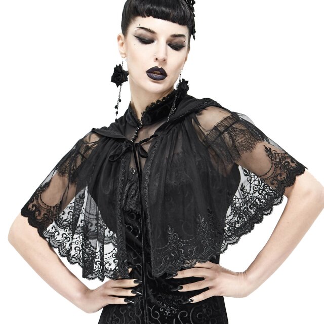 DEVIL FASHION Romantic Goth Hooded Mesh Cape Entre Deux Nuits