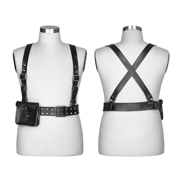 PUNK RAVE S-238 gothic uniform belt with straps & pocket