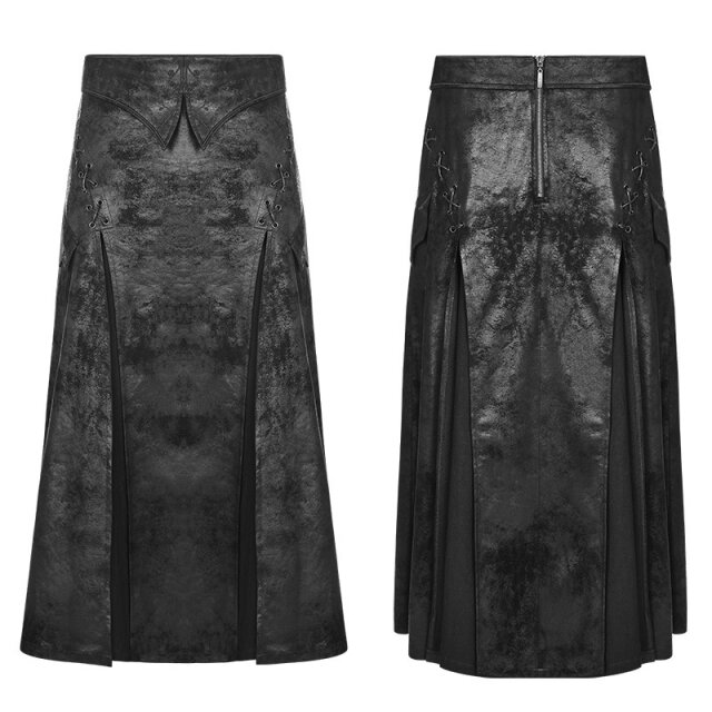 Calf-length LARP / Gothic mens skirt Jarl in leather look - size: XL