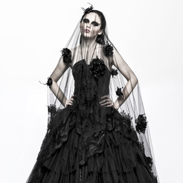Punk Rave S-224 Black Victorian veil. Ladies accessory gothic funeral fashion