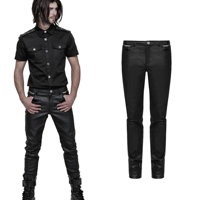 Punk-Rave OK-321PCM/BK black tight men veggie leather pants